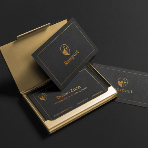Dizajn elegantne vizit karte za konsultantsku agenciju Rampart - zlatotisak
