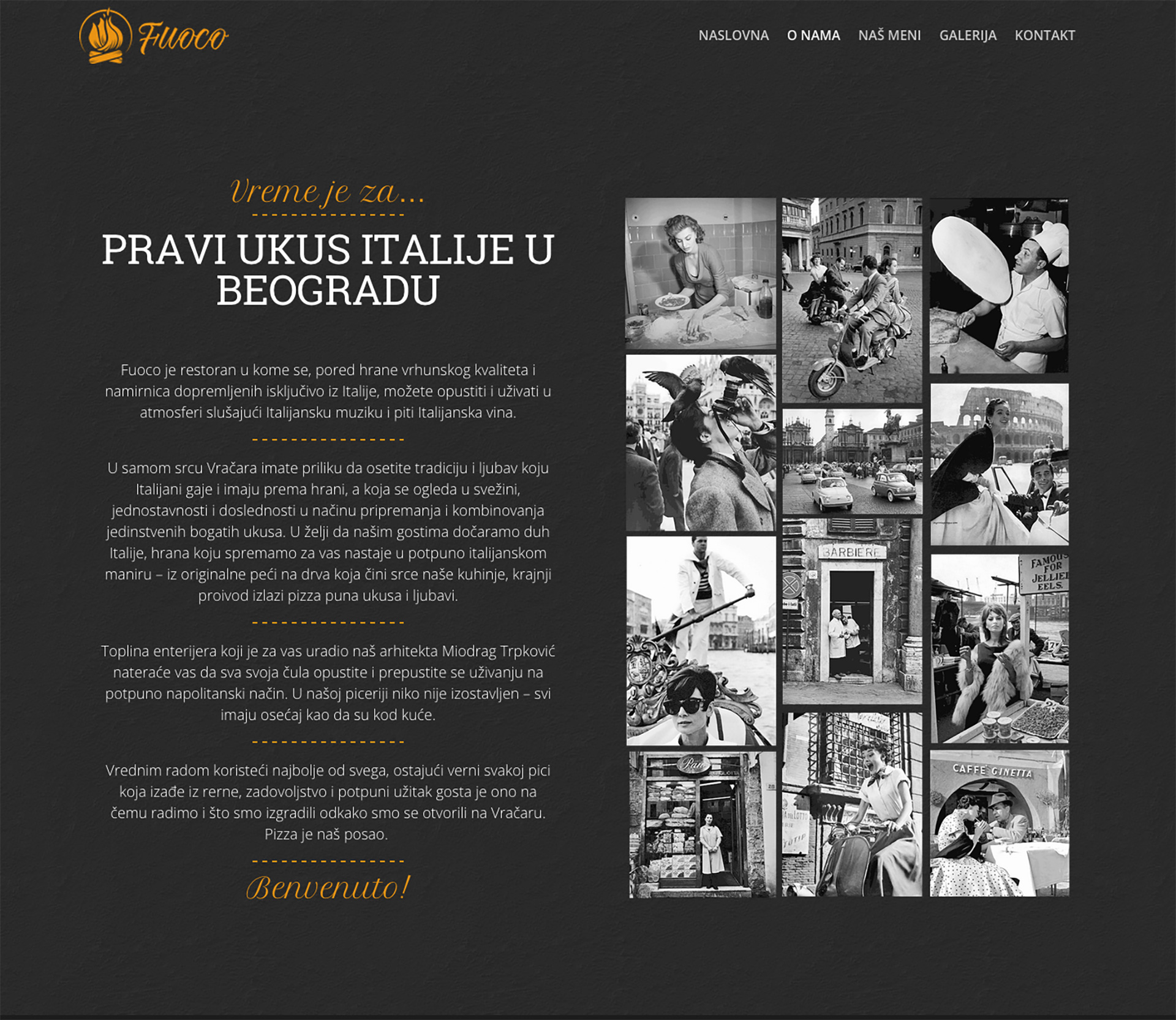 Dizajn web stranice za italijanski restoran Fuoco, Beograd